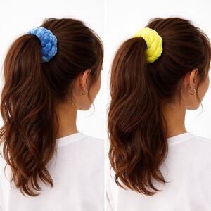 Handmade Textured Crocheted Scrunchies Ponytail Holder Hair Tie Set Of 2 - New